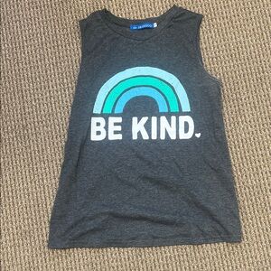 Women’s Be Kind Charcoal Gray Tank with Blue Rainbow